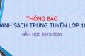 THÔNG BÁO DANH SÁCH TRÚNG TUYỂN LỚP 10 NĂM HỌC 2025 – 2026