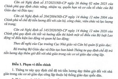QUY ĐỊNH CHẾ ĐỘ TRẢ TIỀN LƯƠNG DẠY THÊM GIỜ ĐỐI VỚI NHÀ GIÁO TRONG CÁC CƠ SỞ GIÁO DỤC CÔNG LẬP